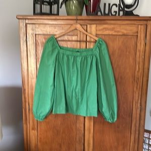 Ann Taylor spring summer green sassy lightweight seersucker blouse top large